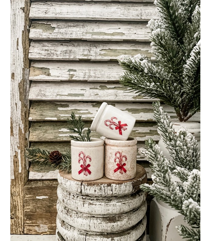 Antique Ironstone Crock w/ Candy Canes transfer - Holiday